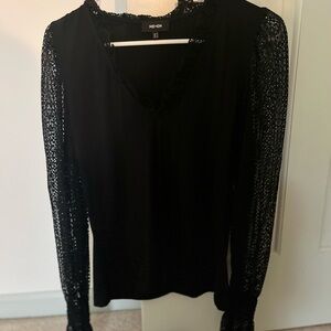 ME+EM Black Top with Lace Sleeves